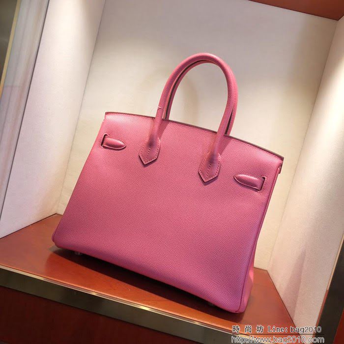 HERMES愛馬仕 鉑金包 Birkin 30cm Epsom 8W Rose Azalee 唇膏粉 金扣 頂級工藝 純手縫蠟線 時尚手提包 手提包  Ama1204
